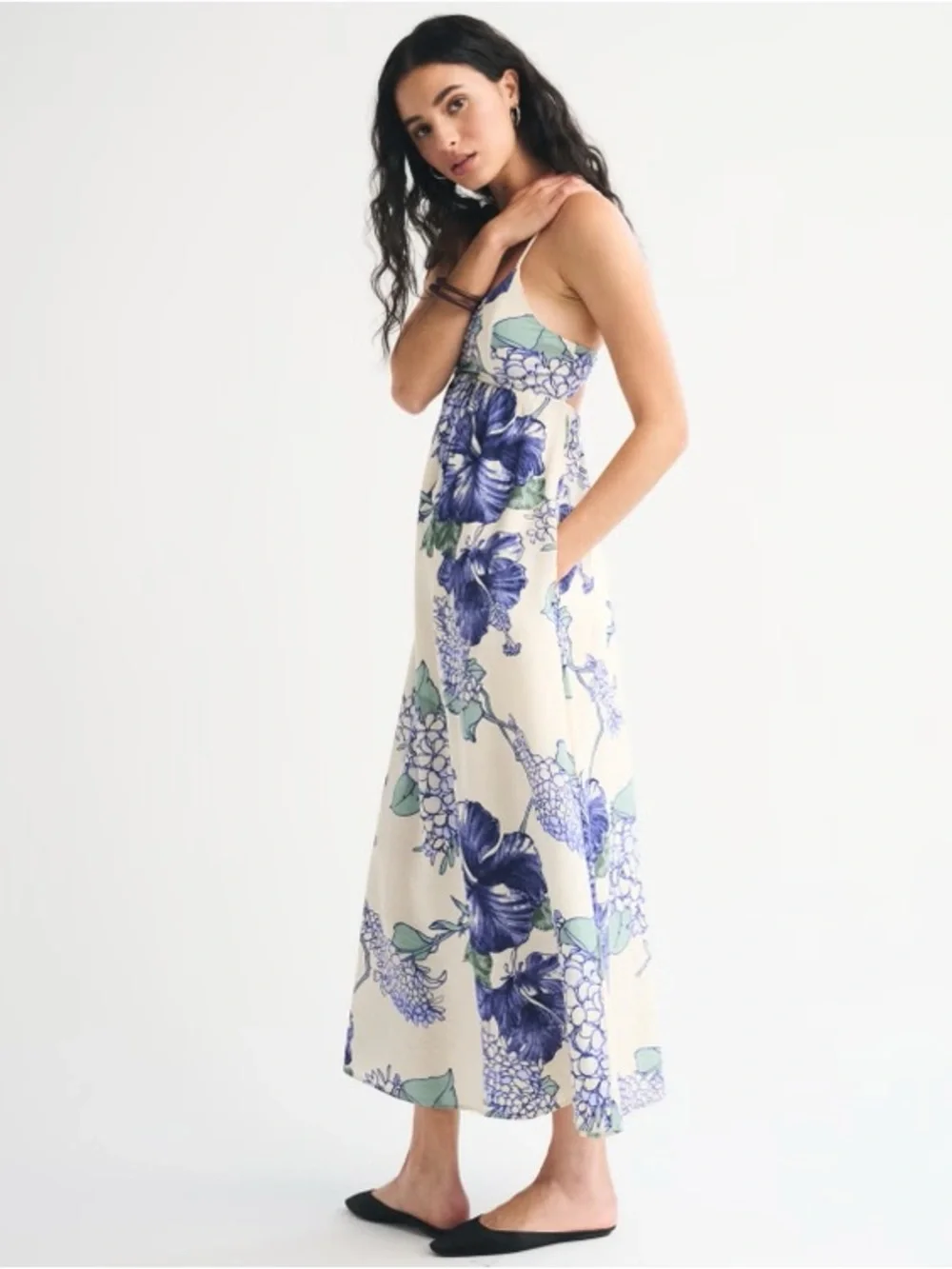 Abercrombie & Fitch Cream Maxi Dress with Blue Floral Print